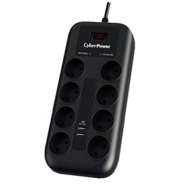 Cyberpower Regleta P0820SUF0-DE con 8 Tomas de Corriente y 2 USB, Cable 1.8m, Negra